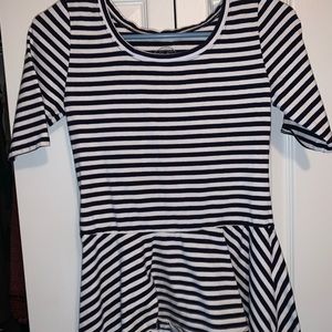 navy and white striped peplum blouse